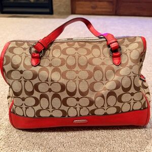 Red + tan Coach purse